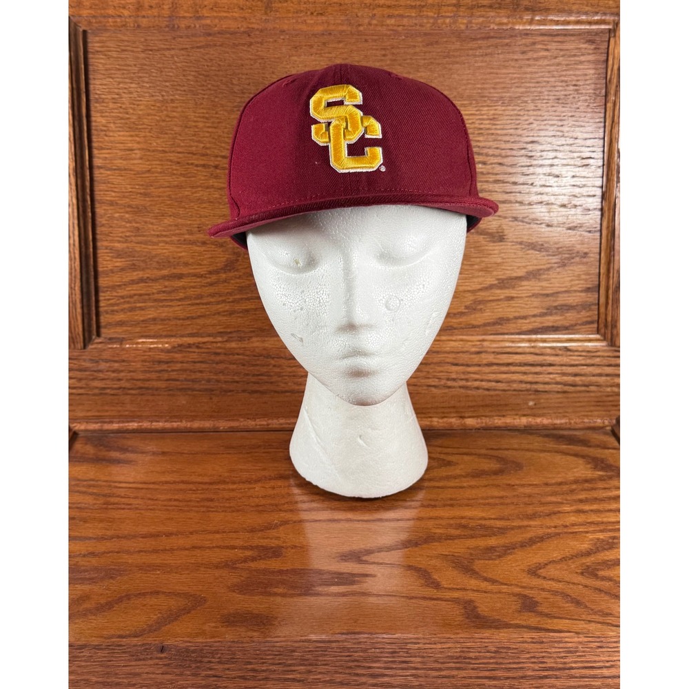 New Era 59FIFTY USC Trojans Fitted Hat 6 3/4 Cardinal Red Gold Flat Brim Cap